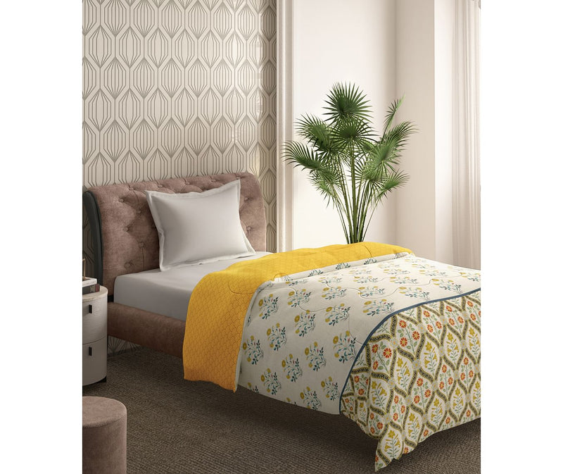 Multicoloured Motif Printed Single Size Comforter (100% Cotton, Reversible)