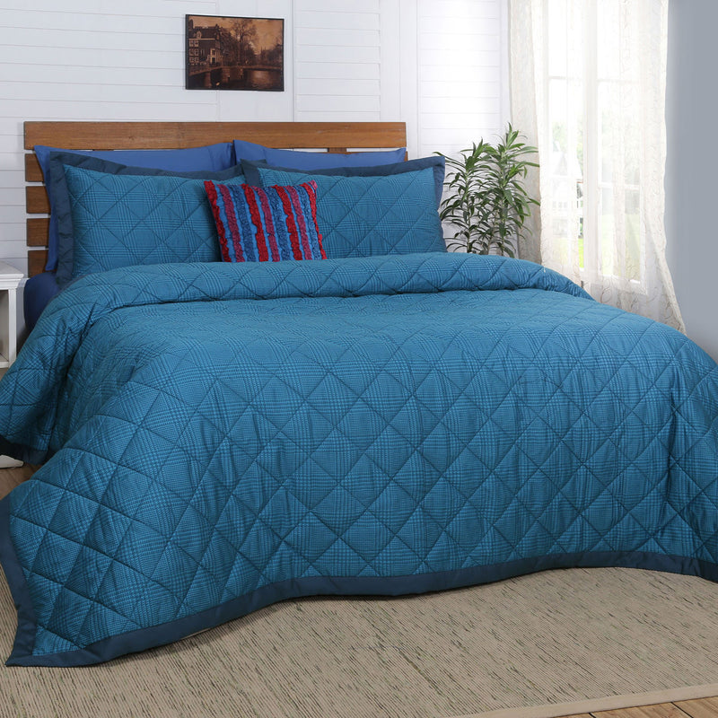 Houndstooth Print Blue 6 Pcs Double Quilt Set