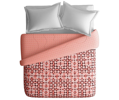 Red & Pink Geometric Print King Size Comforter (100% Cotton, Reversible)