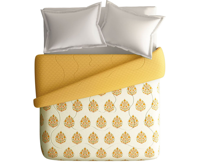 Turmeric Yellow Motif Double Size Comforter (100% Cotton, Reversible)