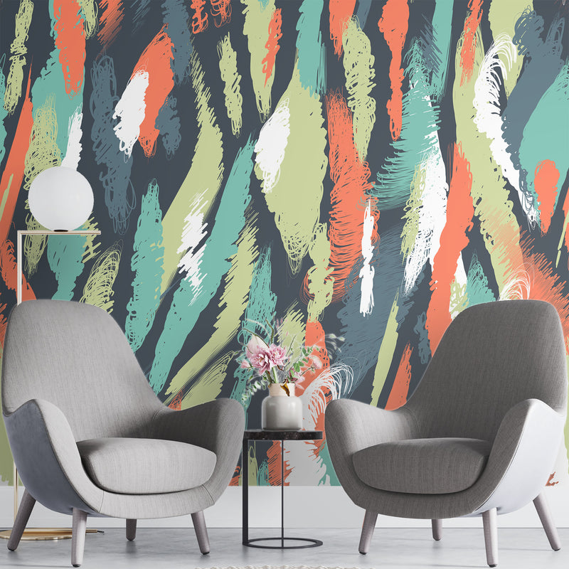 Multicolor abstract strips pattern – Mural Wallpaper, PVC Free, Non-Toxic