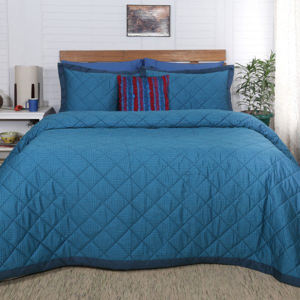 Houndstooth Print Blue 6 Pcs Double Quilt Set