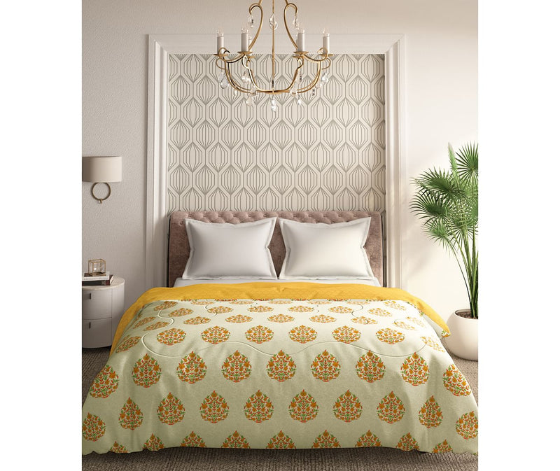 Turmeric Yellow Motif Double Size Comforter (100% Cotton, Reversible)