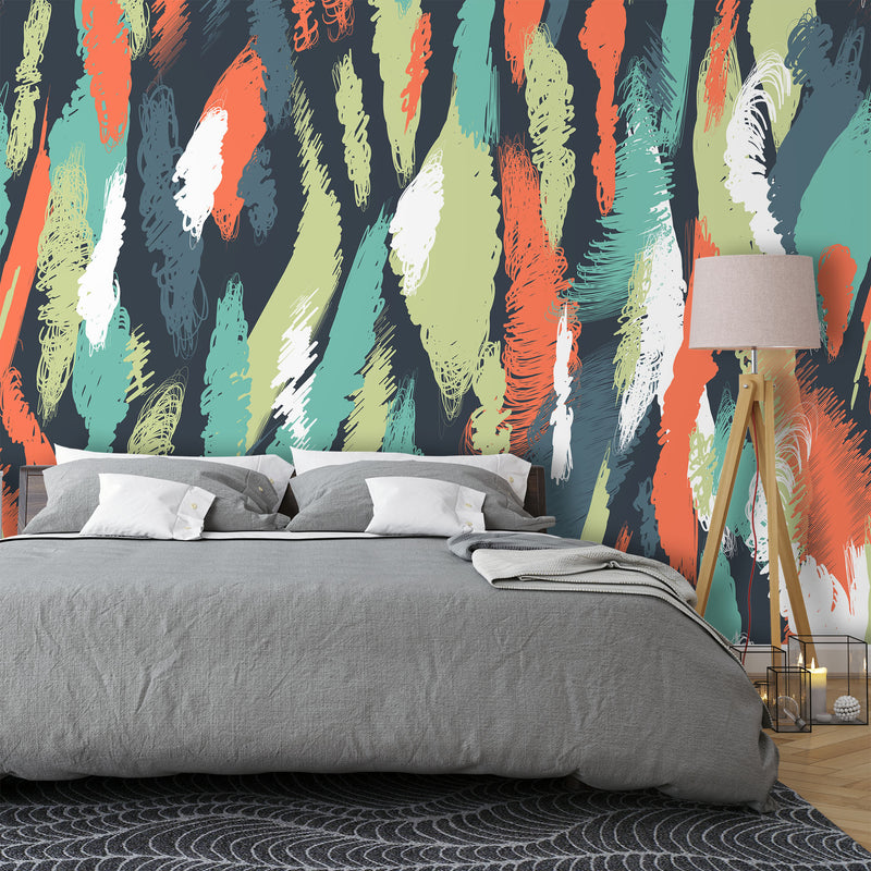 Multicolor abstract strips pattern – Mural Wallpaper, PVC Free, Non-Toxic