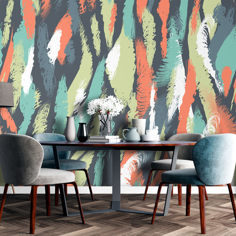 Multicolor abstract strips pattern – Mural Wallpaper, PVC Free, Non-Toxic