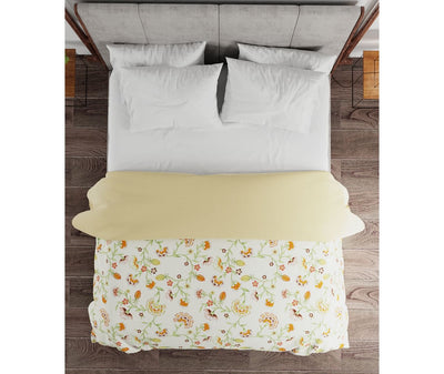 Quaint Orange & Green Floral Double Size Comforter (100% Cotton, Reversible)