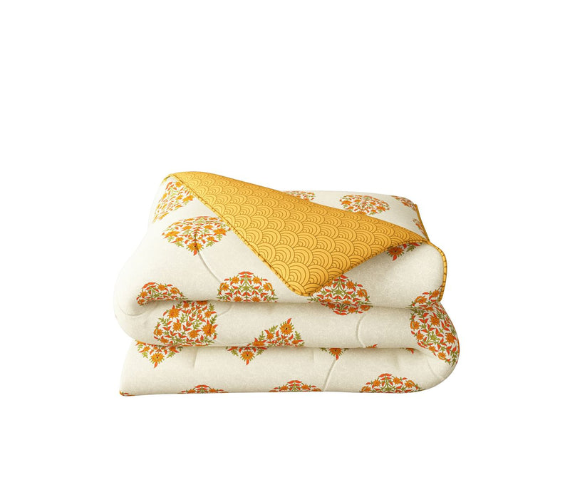 Turmeric Yellow Motif Double Size Comforter (100% Cotton, Reversible)