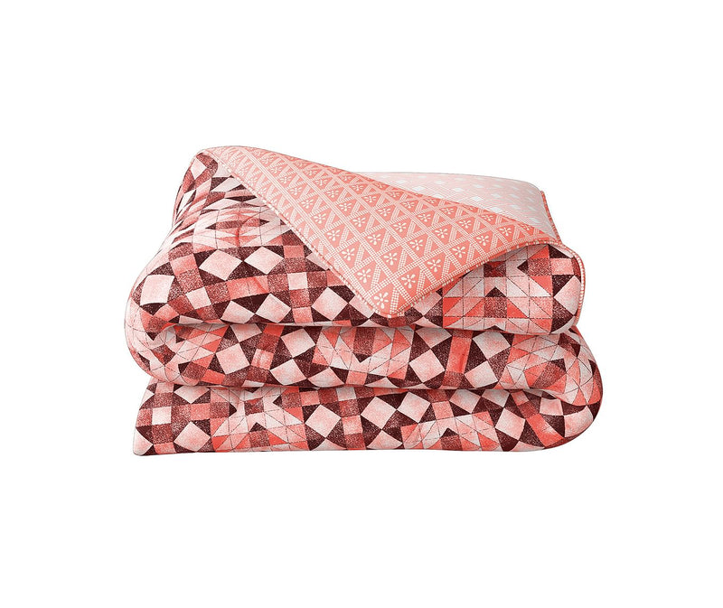 Red & Pink Geometric Print King Size Comforter (100% Cotton, Reversible)