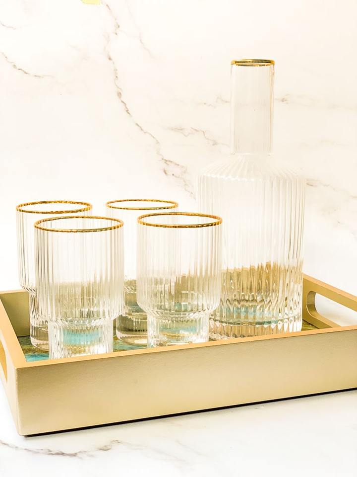 ATHENS Set of Classy Clear Decanter & Water Glasses