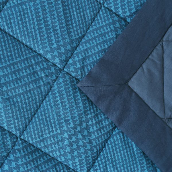 Houndstooth Print Blue 6 Pcs Double Quilt Set