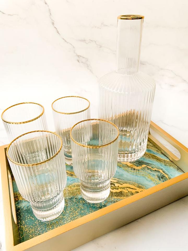 ATHENS Set of Classy Clear Decanter & Water Glasses