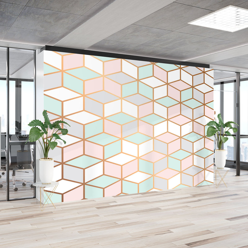 Pink with white lines geometric – Mural Wallpaper, PVC Free, Non-Toxic