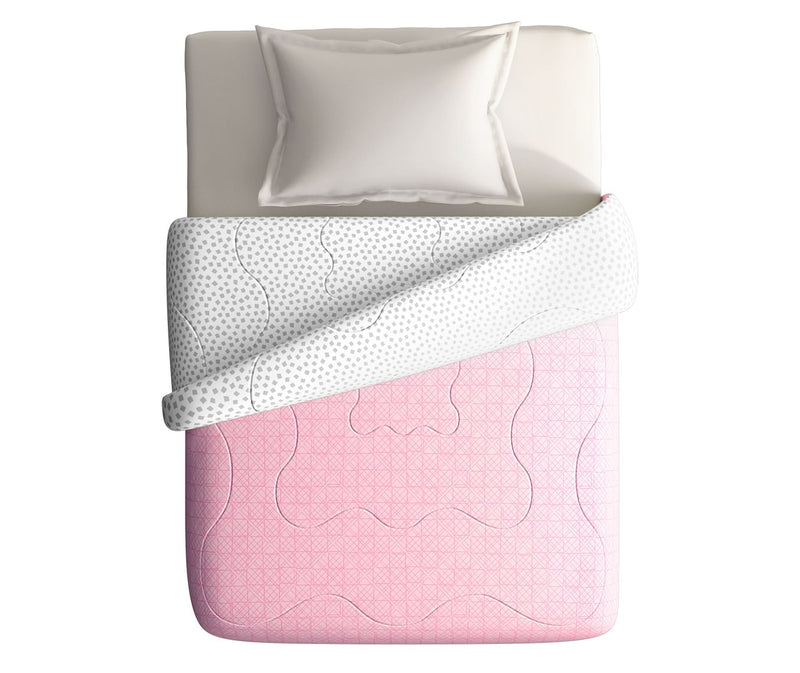 Pink Textured Print Single Size Comforter (100% Cotton, Reversible)