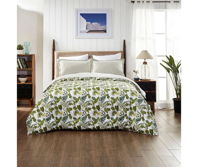 Tropical Green Nature Print King Size Comforter (100% Cotton, Reversible White Back)