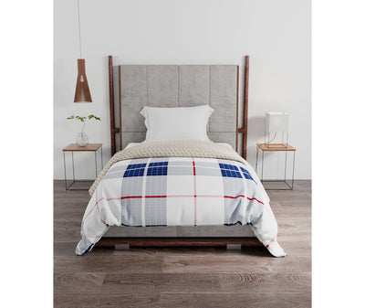 Multi-Coloured Checked Geometric Print Single Size Comforter (100% Cotton, Reversible)