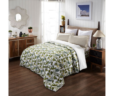 Tropical Green Nature Print King Size Comforter (100% Cotton, Reversible White Back)