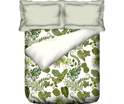 Tropical Green Nature Print King Size Comforter (100% Cotton, Reversible White Back)