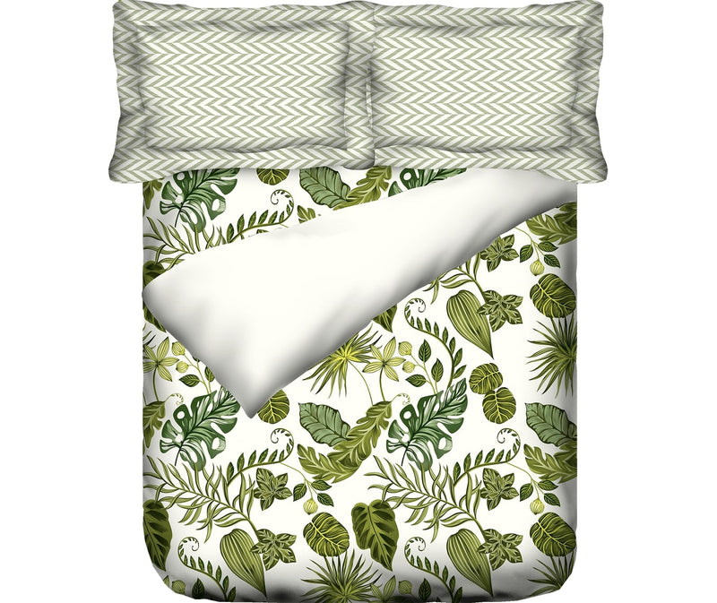 Tropical Green Nature Print King Size Comforter (100% Cotton, Reversible White Back)