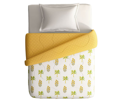 Yellow & White Tree Printed Single Size Comforter (100% Cotton, Reversible)