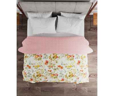 Multi Colour Floral Print King Size Comforter (100% Cotton, Reversible)