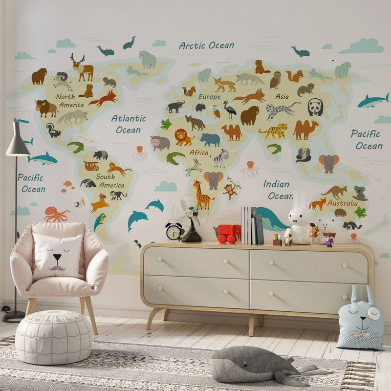 Childish world map animals