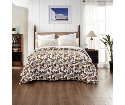 Tropical Brown Nature Print King Size Comforter (100% Cotton, Reversible White Back)