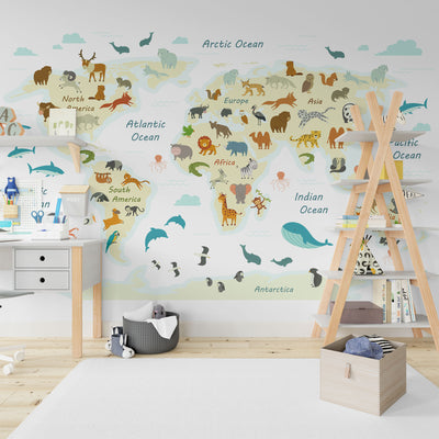 Childish world map animals