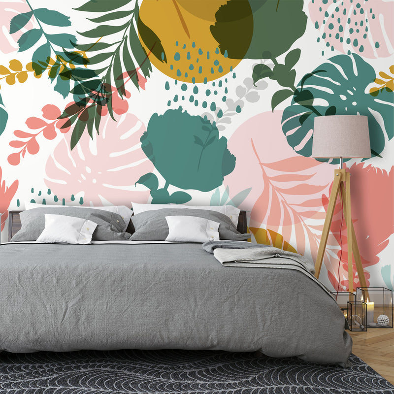 Monstera and Roses print – Mural Wallpaper, PVC Free, Non-Toxic