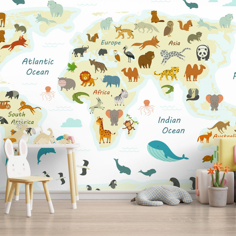 Childish world map animals