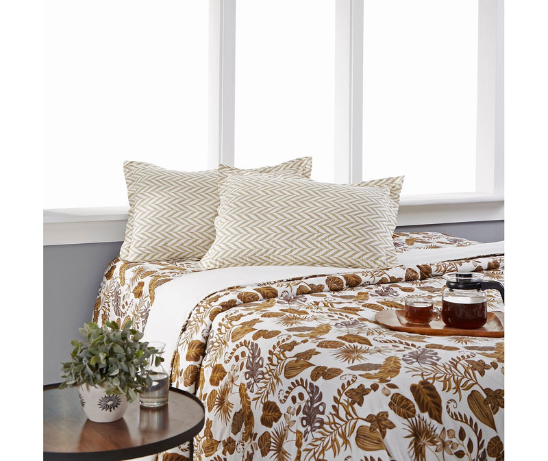 Tropical Brown Nature Print King Size Comforter (100% Cotton, Reversible White Back)