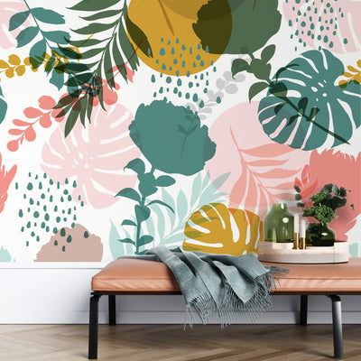 Monstera and Roses print – Mural Wallpaper, PVC Free, Non-Toxic