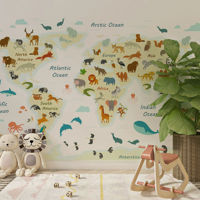 Childish world map animals