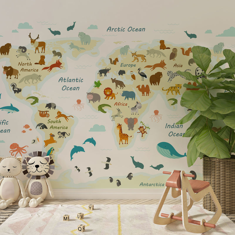 Childish world map animals