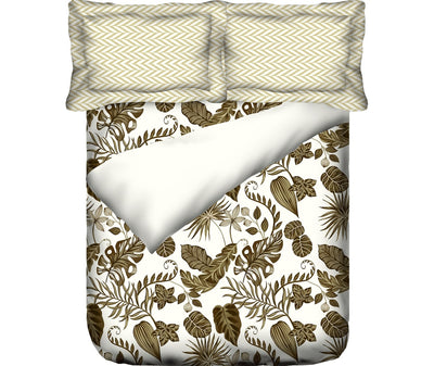 Tropical Brown Nature Print King Size Comforter (100% Cotton, Reversible White Back)