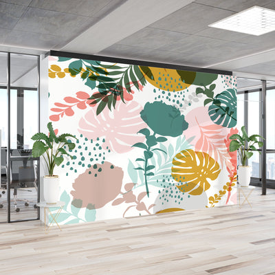 Monstera and Roses print – Mural Wallpaper, PVC Free, Non-Toxic