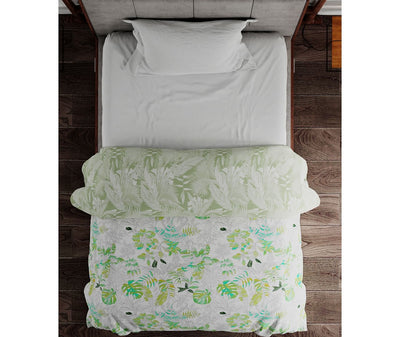 Leaves Print Single Size Comforter (Cotton, Reversible)