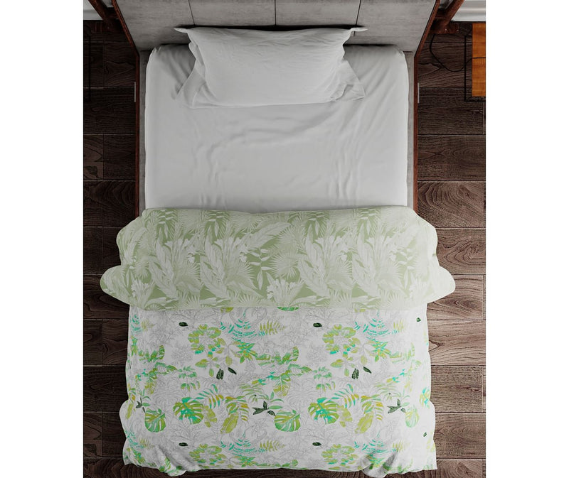 Leaves Print Single Size Comforter (Cotton, Reversible)