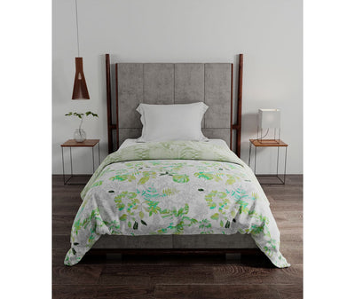 Leaves Print Single Size Comforter (Cotton, Reversible)