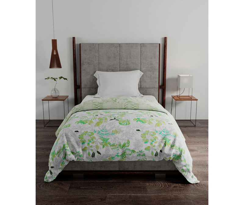 Leaves Print Single Size Comforter (Cotton, Reversible)