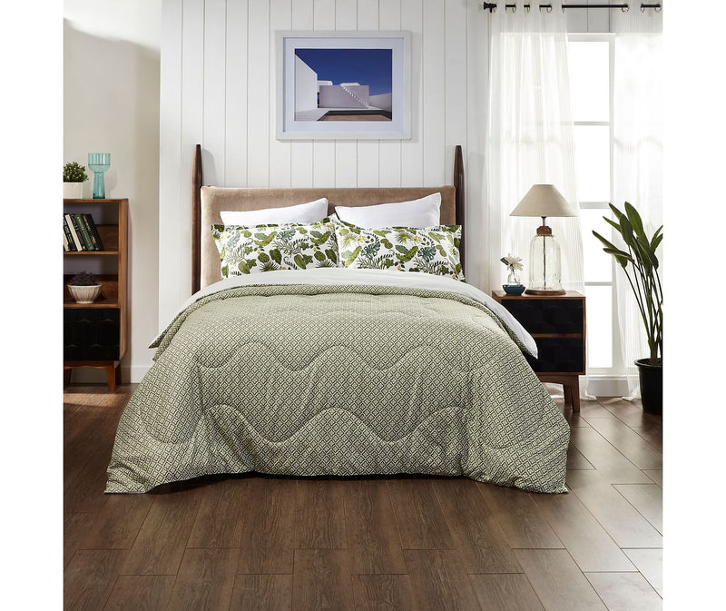 Forest Green Diamond Pattern King Size Comforter (100% Cotton, Reversible White Back)