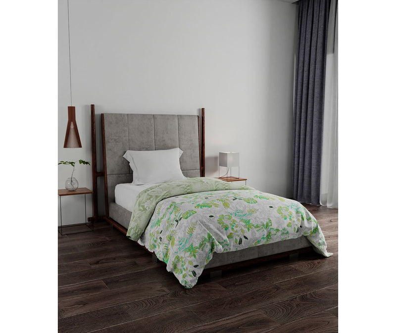 Leaves Print Single Size Comforter (Cotton, Reversible)