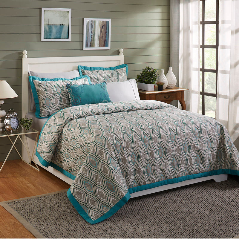 Pietre Ogee Green 8 Pcs Double Quilt Set