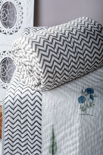 Chevron Block Print Single Bed Quilt