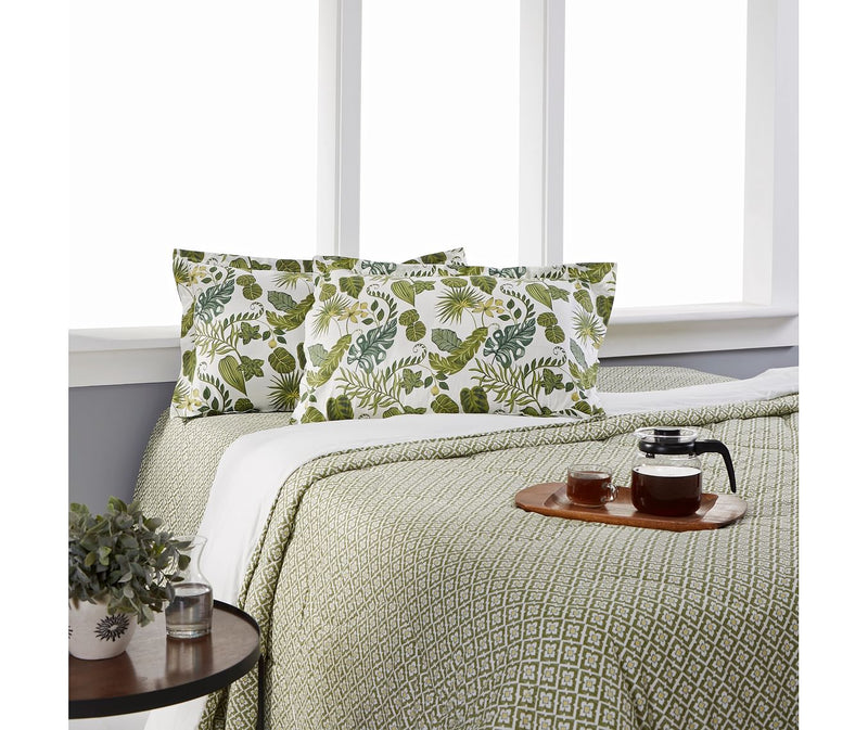 Forest Green Diamond Pattern King Size Comforter (100% Cotton, Reversible White Back)