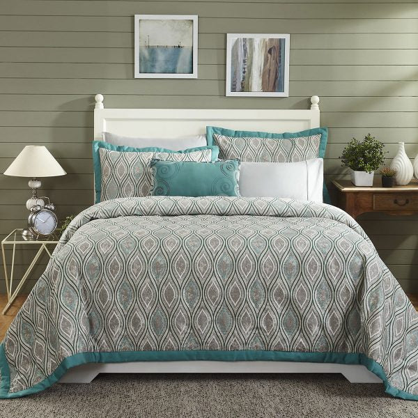 Pietre Ogee Green 8 Pcs Double Quilt Set