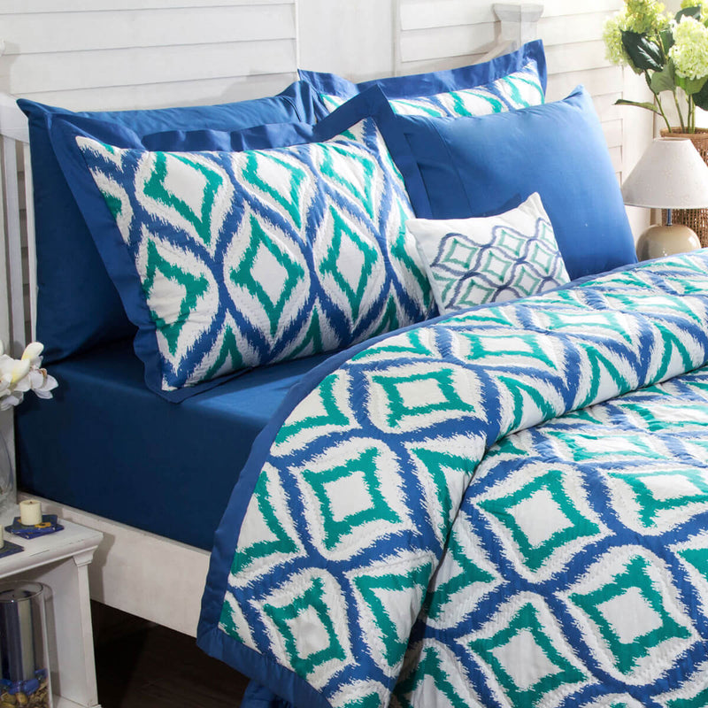 Smart Fuzz Blue 7 Pcs Double Quilt Set