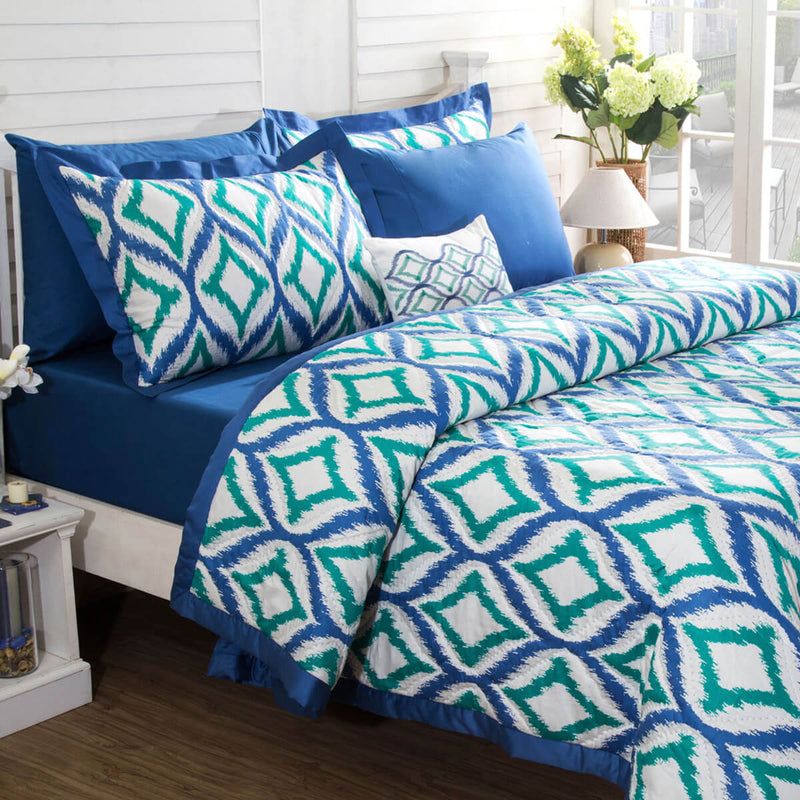 Smart Fuzz Blue 7 Pcs Double Quilt Set