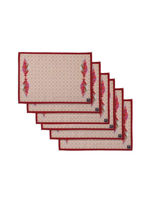 Beige & Maroon Cotton Dining Table Mats/Place Mats – Set of 6