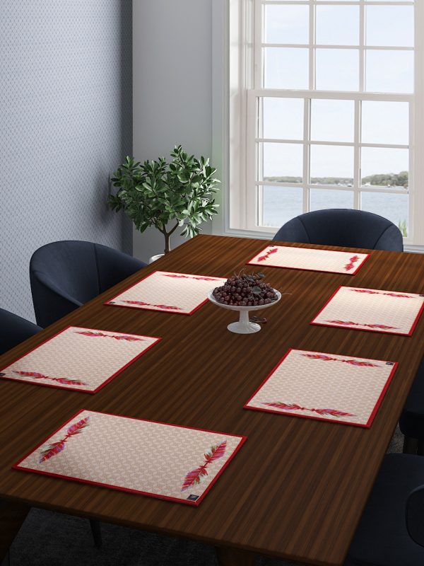 Beige & Maroon Cotton Dining Table Mats/Place Mats – Set of 6