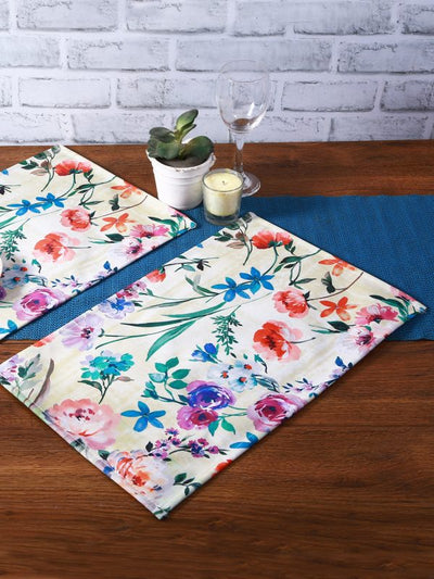 White Floral Printed Placemat/Table Mat Pack of 6